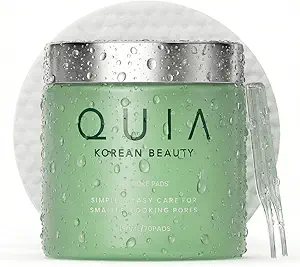 QUIA Toner Pads – AHA/BHA Dual-Action Exfoliate and Hydrate All in One – Soothing Formula for Sensitive Skin – Reduces Blackheads and Blemishes- 70 Gentle Textured Pads – Korean Skincare