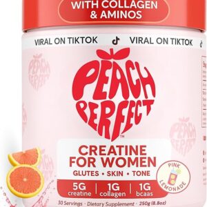 Peach Perfect Creatine Blend for Women – Micronized Creatine Monohydrate with BCAA & Collagen for Glute Strength Support – Pink Lemonade – 30 Servings