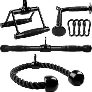 Yes4All Cable Machine Attachment, Row Handles, Tricep Rope, Straight Bar, V Bar, LAT Pulldown Accessories Load 880 LB for Home Gym