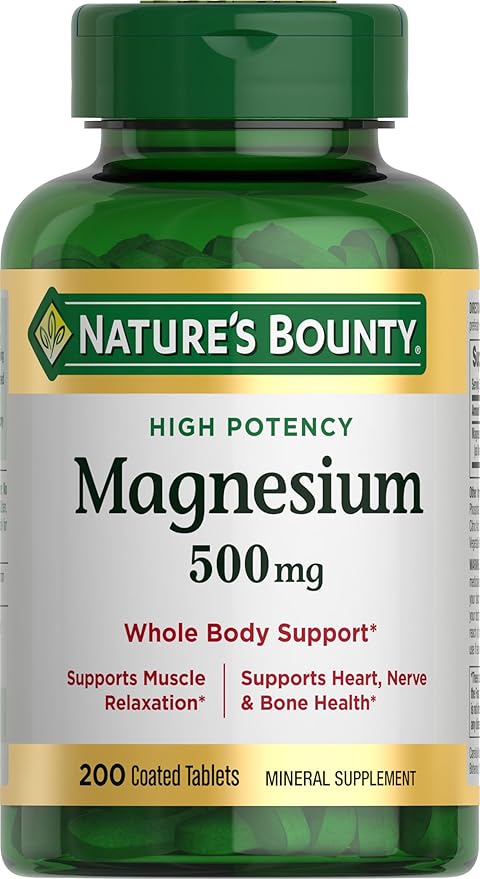 Nature's Bounty Magnesium 500 mg Tablets, High Potency Magnesium Supplement for Bone & Muscle Health, Whole Body Support, 200 Count (Pack of 1)