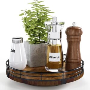 Farmhouse Oak 9" Lazy Susan Turntable Organizer for Cabinet, Round Wooden Lazy Susan Organization and Storage for Dining Table, Pantry, Kitchen, Countertop, Cupboard,Home Decor, Walnut Wood